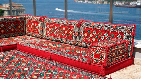 L Shaped Floor Sofa, Turkish Seating Cushions, Arabic Jalsa