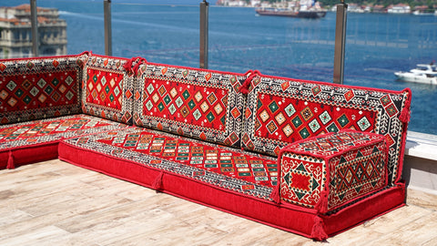 L Shaped Floor Sofa, Turkish Seating Cushions, Arabic Jalsa