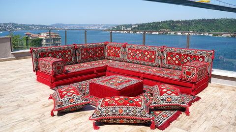 L Shaped Floor Sofa, Turkish Seating Cushions, Arabic Jalsa