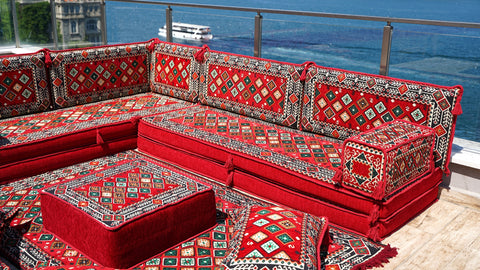 L Shaped Floor Sofa, Turkish Seating Cushions, Arabic Jalsa