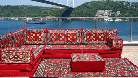 L Shaped Floor Sofa, Turkish Seating Cushions, Arabic Jalsa
