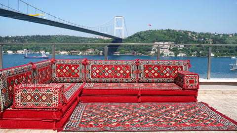 L Shaped Floor Sofa, Turkish Seating Cushions, Arabic Jalsa