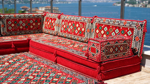 L Shaped Floor Sofa, Turkish Seating Cushions, Arabic Jalsa