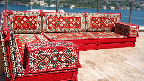 L Shaped Floor Sofa, Turkish Seating Cushions, Arabic Jalsa