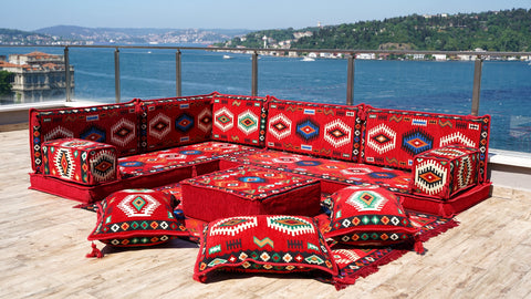 L Shaped Moroccan Sofa, Oriental Sofa, Arabic Floor Seating Set