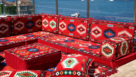 L Shaped Moroccan Sofa, Oriental Sofa, Arabic Floor Seating Set