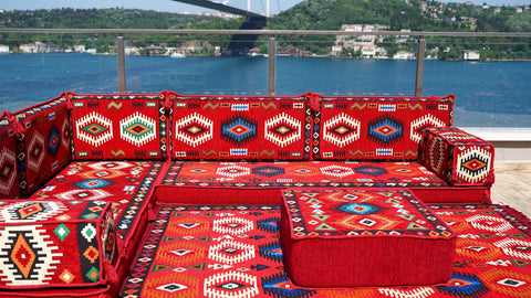 L Shaped Moroccan Sofa, Oriental Sofa, Arabic Floor Seating Set