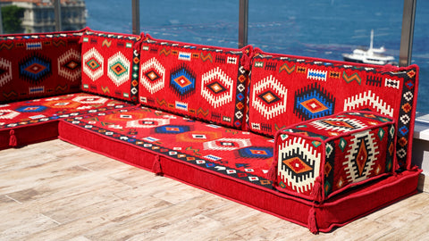 L Shaped Moroccan Sofa, Oriental Sofa, Arabic Floor Seating Set