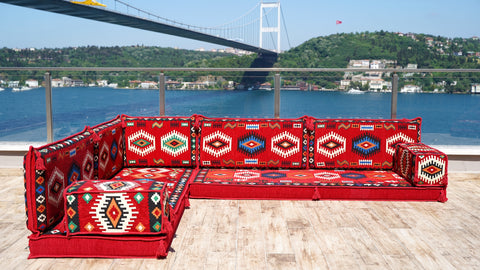 L Shaped Moroccan Sofa, Oriental Sofa, Arabic Floor Seating Set