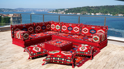 L Shaped Moroccan Sofa, Oriental Sofa, Arabic Floor Seating Set