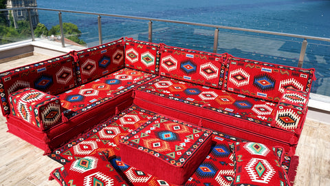 L Shaped Moroccan Sofa, Oriental Sofa, Arabic Floor Seating Set