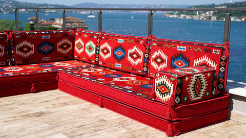 L Shaped Moroccan Sofa, Oriental Sofa, Arabic Floor Seating Set