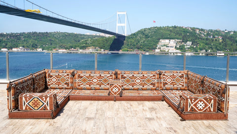 U Shaped Moroccan Sofa, Floor Seating Set, Turkish Floor Seating