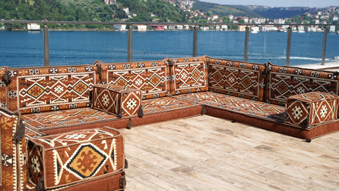 U Shaped Moroccan Sofa, Floor Seating Set, Turkish Floor Seating