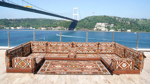U Shaped Moroccan Sofa, Floor Seating Set, Turkish Floor Seating