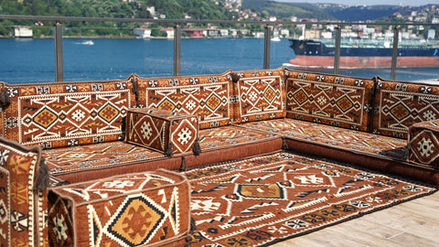 U Shaped Moroccan Sofa, Floor Seating Set, Turkish Floor Seating