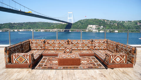 U Shaped Moroccan Sofa, Floor Seating Set, Turkish Floor Seating