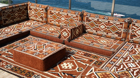 U Shaped Moroccan Sofa, Floor Seating Set, Turkish Floor Seating
