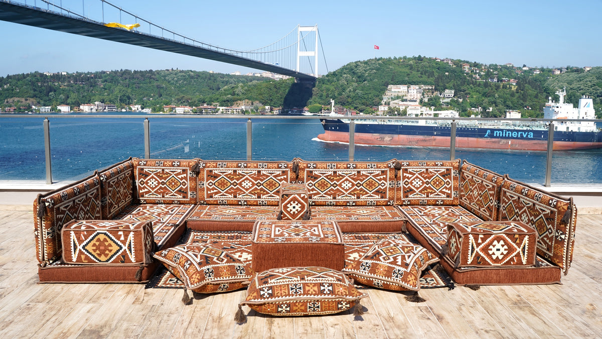 U Shaped Moroccan Sofa, Floor Seating Set, Turkish Floor Seating