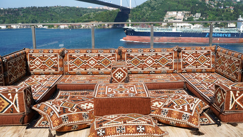 U Shaped Moroccan Sofa, Floor Seating Set, Turkish Floor Seating