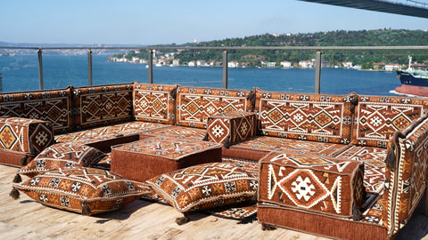 U Shaped Moroccan Sofa, Floor Seating Set, Turkish Floor Seating