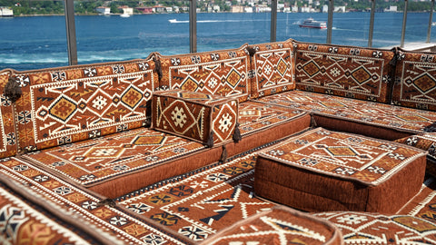 U Shaped Moroccan Sofa, Floor Seating Set, Turkish Floor Seating