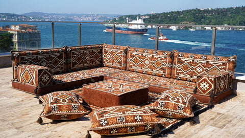 L Shaped Arabic Sofa Set, Moroccan Majlis Sofa, Floor Cushions
