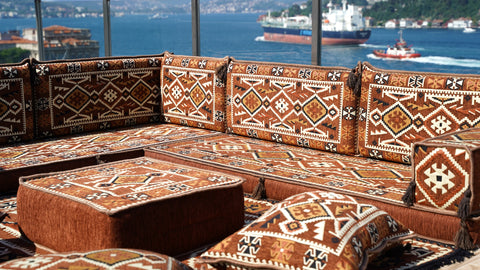 L Shaped Arabic Sofa Set, Moroccan Majlis Sofa, Floor Cushions