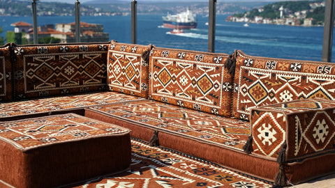 L Shaped Arabic Sofa Set, Moroccan Majlis Sofa, Floor Cushions