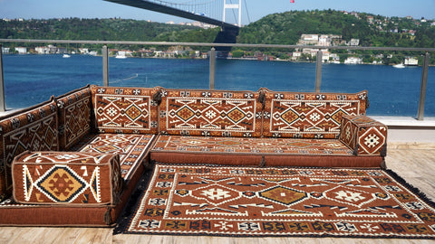 L Shaped Arabic Sofa Set, Moroccan Majlis Sofa, Floor Cushions