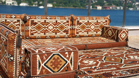 L Shaped Arabic Sofa Set, Moroccan Majlis Sofa, Floor Cushions