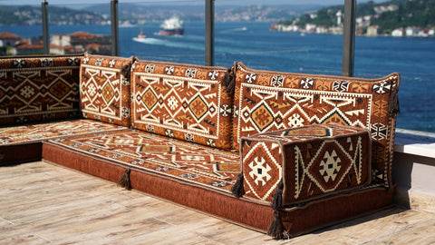 L Shaped Arabic Sofa Set, Moroccan Majlis Sofa, Floor Cushions