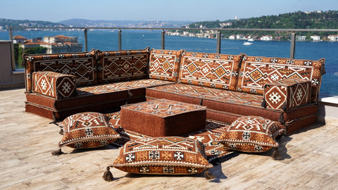 L Shaped Arabic Sofa Set, Moroccan Majlis Sofa, Floor Cushions