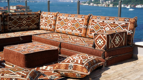 L Shaped Arabic Sofa Set, Moroccan Majlis Sofa, Floor Cushions