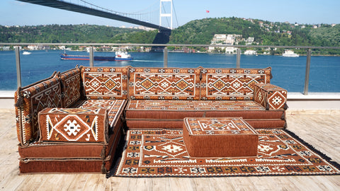 L Shaped Arabic Sofa Set, Moroccan Majlis Sofa, Floor Cushions