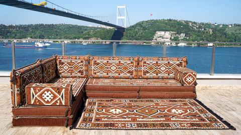 L Shaped Arabic Sofa Set, Moroccan Majlis Sofa, Floor Cushions