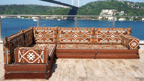 L Shaped Arabic Sofa Set, Moroccan Majlis Sofa, Floor Cushions