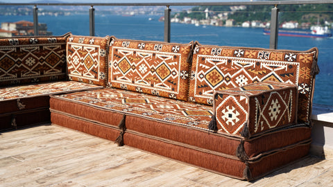 L Shaped Arabic Sofa Set, Moroccan Majlis Sofa, Floor Cushions