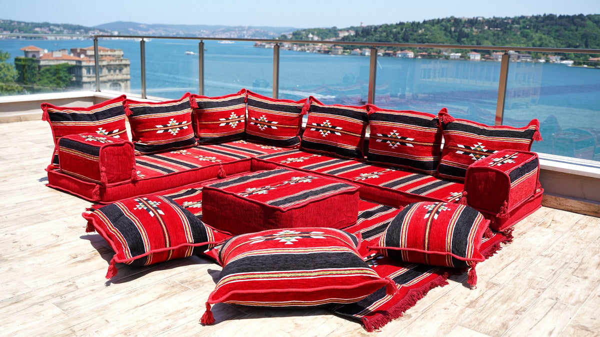 L Shaped Floor Seating Set, Moroccan Sofa, Turkish Sitting Pillows Set