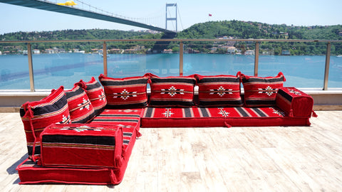 L Shaped Floor Seating Set, Moroccan Sofa, Turkish Sitting Pillows Set