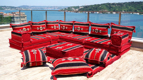 L Shaped Floor Seating Set, Moroccan Sofa, Turkish Sitting Pillows Set