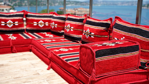 L Shaped Floor Seating Set, Moroccan Sofa, Turkish Sitting Pillows Set