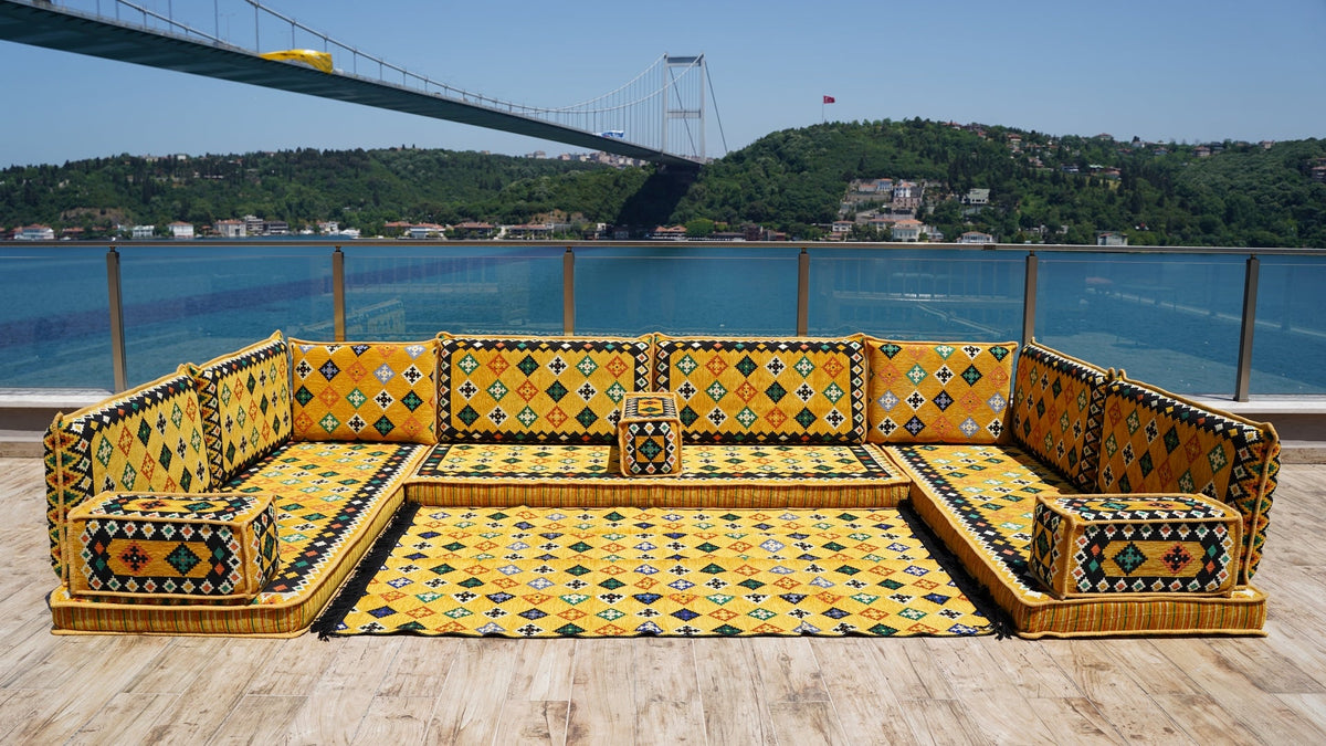 8 Thickness U Shape Arabic Sofa Set, Indoor Floor Cushions, Arabic Majlis