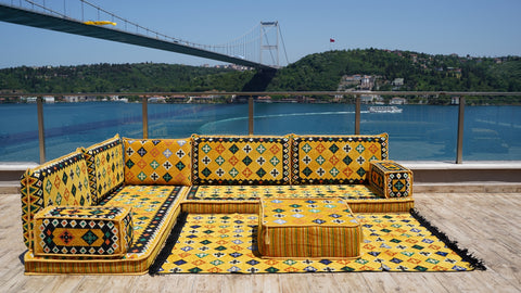 L Shaped Moroccan Sofa, Turkish Seating Cushions, Arabic Majlis Sofa