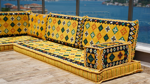 L Shaped Moroccan Sofa, Turkish Seating Cushions, Arabic Majlis Sofa