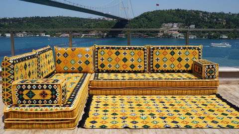 L Shaped Moroccan Sofa, Turkish Seating Cushions, Arabic Majlis Sofa