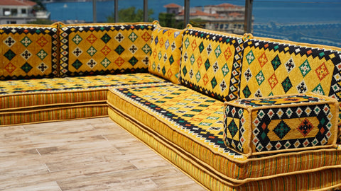 L Shaped Moroccan Sofa, Turkish Seating Cushions, Arabic Majlis Sofa