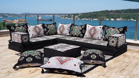 L Shaped Floor Seating Set, Arabic Jalsa Set, Moroccan Sofa Set