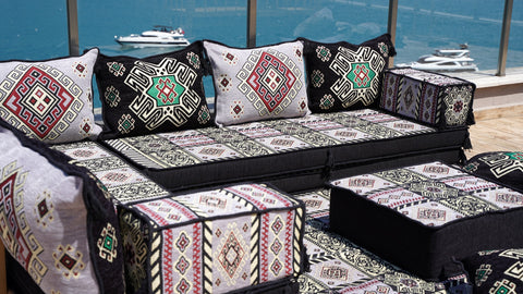 L Shaped Floor Seating Set, Arabic Jalsa Set, Moroccan Sofa Set