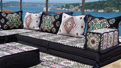 L Shaped Floor Seating Set, Arabic Jalsa Set, Moroccan Sofa Set